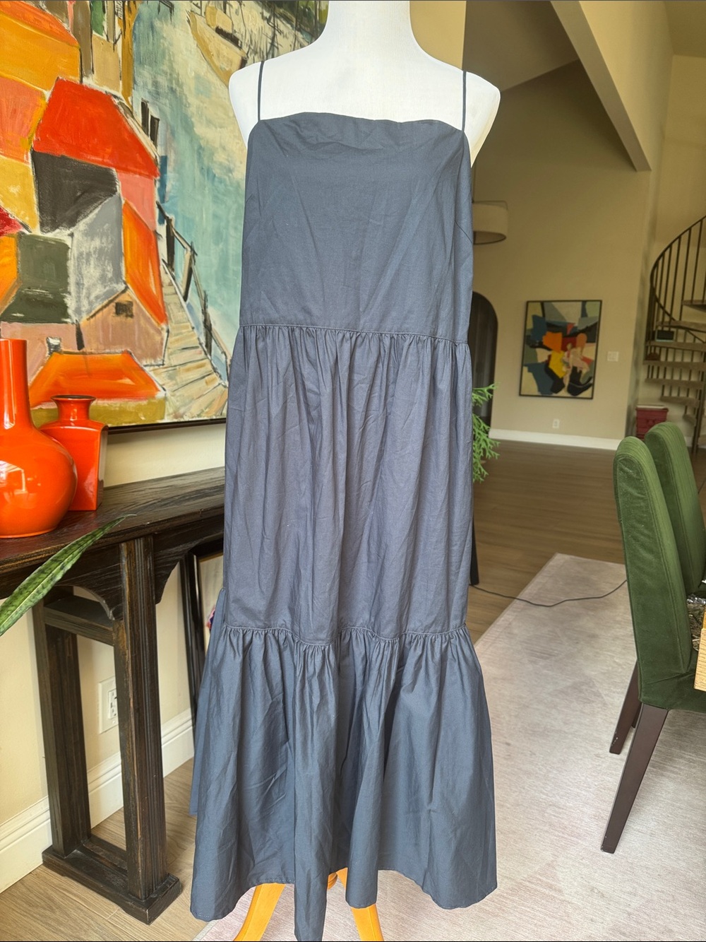 Rag and Bone Poplin Women's Strappy Tiered Maxi Dress - Charcoal